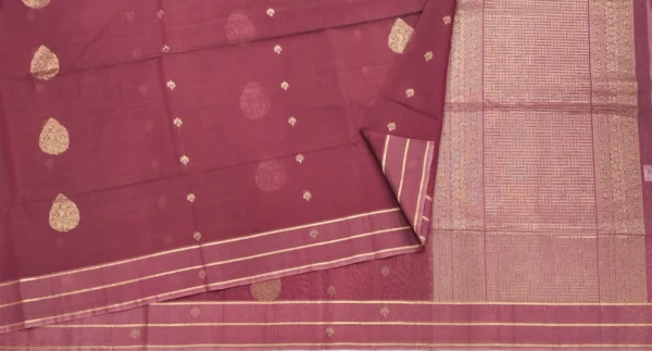 Brownish Maroon Handloom Pure Silk Cotton Saree