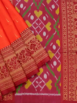 Pure Handloom Soft Silk Saree In Coral Orange