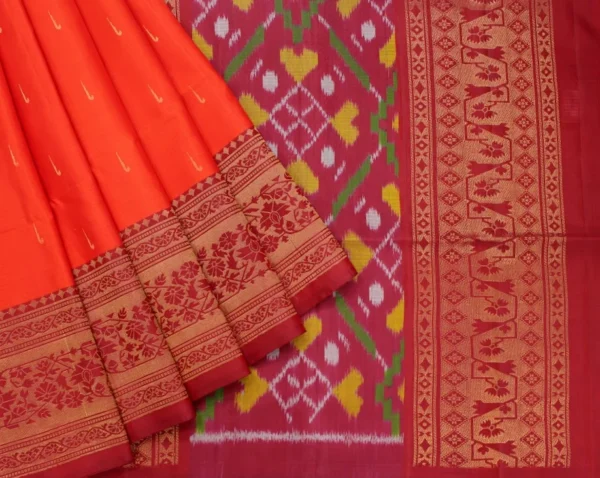 Pure Handloom Soft Silk Saree In Coral Orange