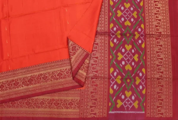 Pure Handloom Soft Silk Saree In Coral Orange