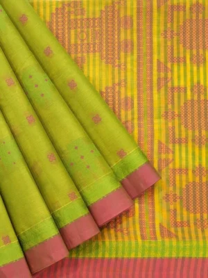 Pure Handloom Kovai Cotton Saree In Kolam Threadwork