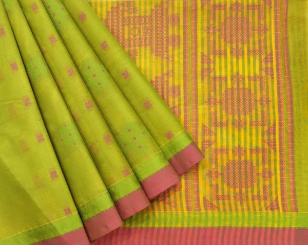 Pure Handloom Kovai Cotton Saree In Kolam Threadwork