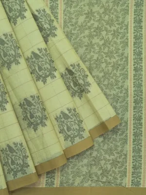 Light Yellow Green Pure Kovai Cotton Saree