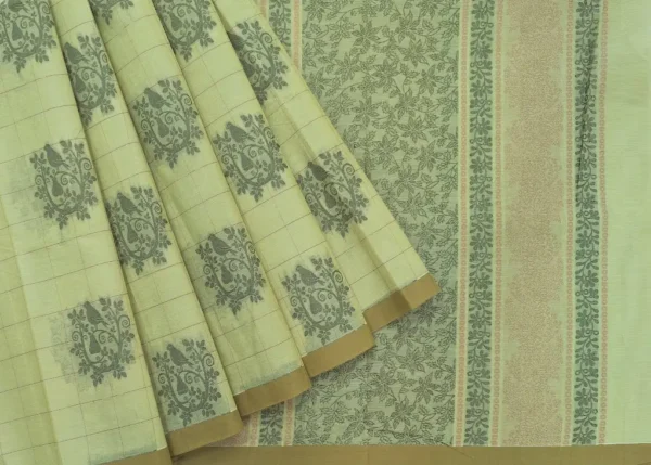 Light Yellow Green Pure Kovai Cotton Saree
