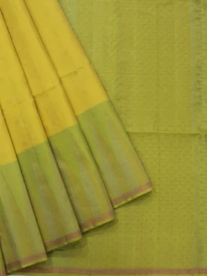 Pure Handloom Soft Silk Saree In Light Yellow With Pastel Green