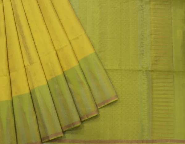 Pure Handloom Soft Silk Saree In Light Yellow With Pastel Green