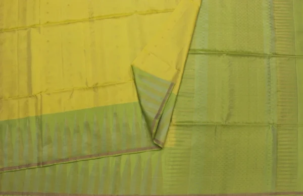 Pure Handloom Soft Silk Saree In Light Yellow With Pastel Green
