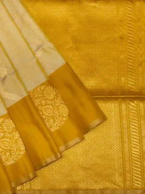 Ivory Mustard Pure Soft Silk Saree