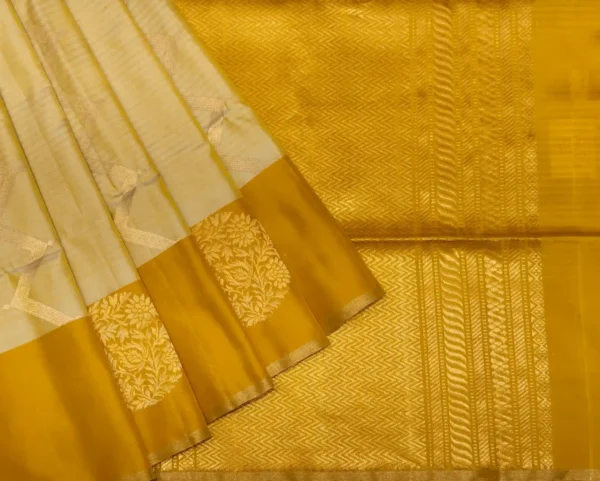 Ivory Mustard Pure Soft Silk Saree