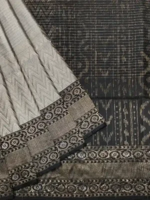 Pure Handloom Soft Silk Saree In Metallic Silver Grey