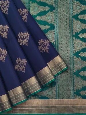 Pure Handloom Silk Cotton Saree In Navy Blue