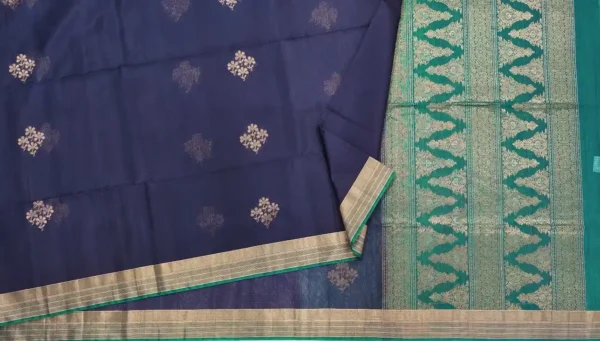 Pure Handloom Silk Cotton Saree In Navy Blue