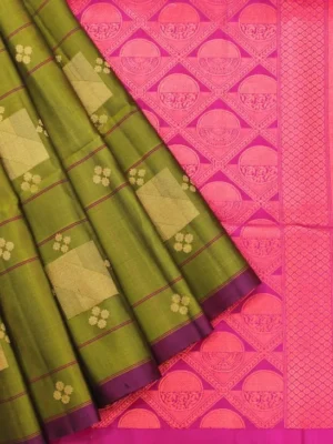 Pure Handloom Soft Silk Saree In Olive Green