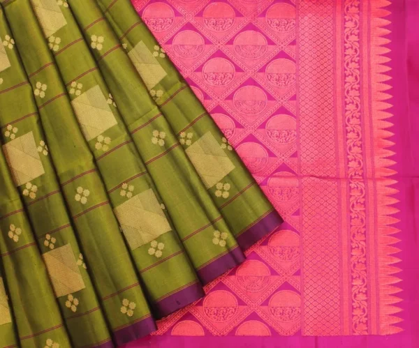 Pure Handloom Soft Silk Saree In Olive Green