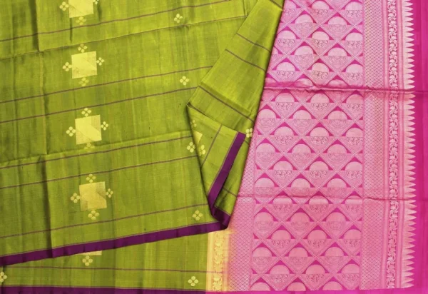 Pure Handloom Soft Silk Saree In Olive Green
