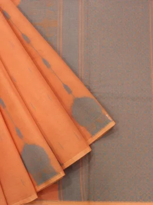 Pure Hadloom Kovai Cotton Saree In Pastel Peach Orange