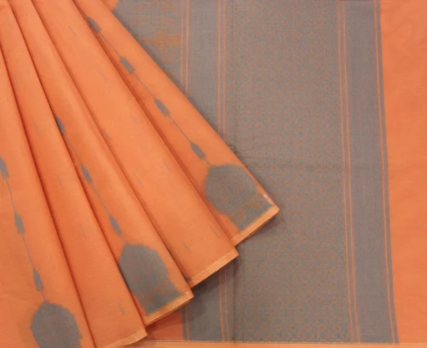 Pure Hadloom Kovai Cotton Saree In Pastel Peach Orange