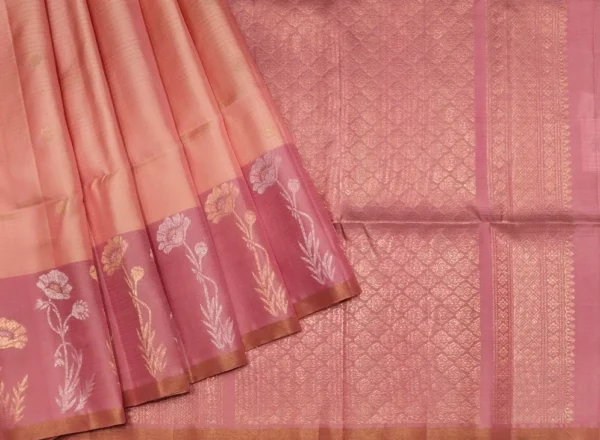 Pure Handloom Soft Silk Saree In Peach Pink