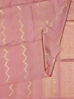 Rose Gold Pure Soft Silk Saree In Closeup