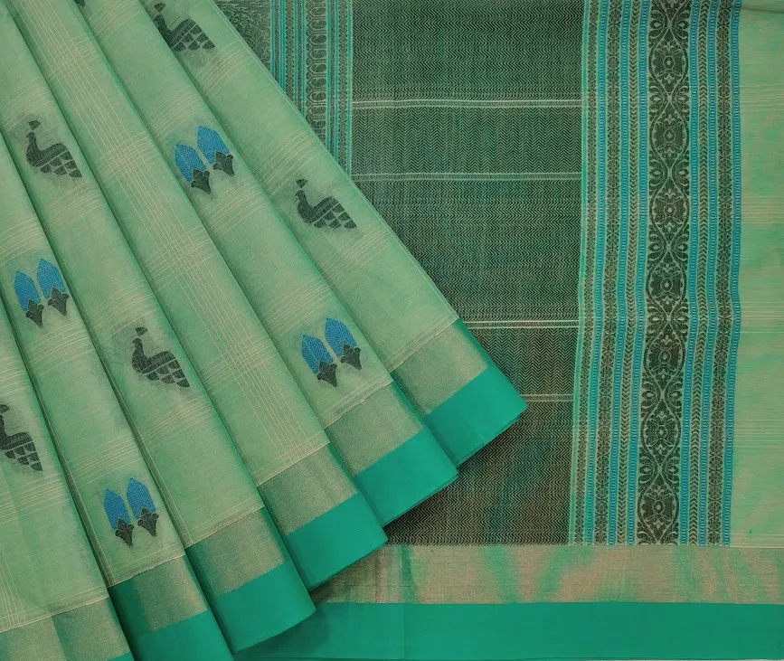Sea Green Handloom Pure Kovai Cotton Saree