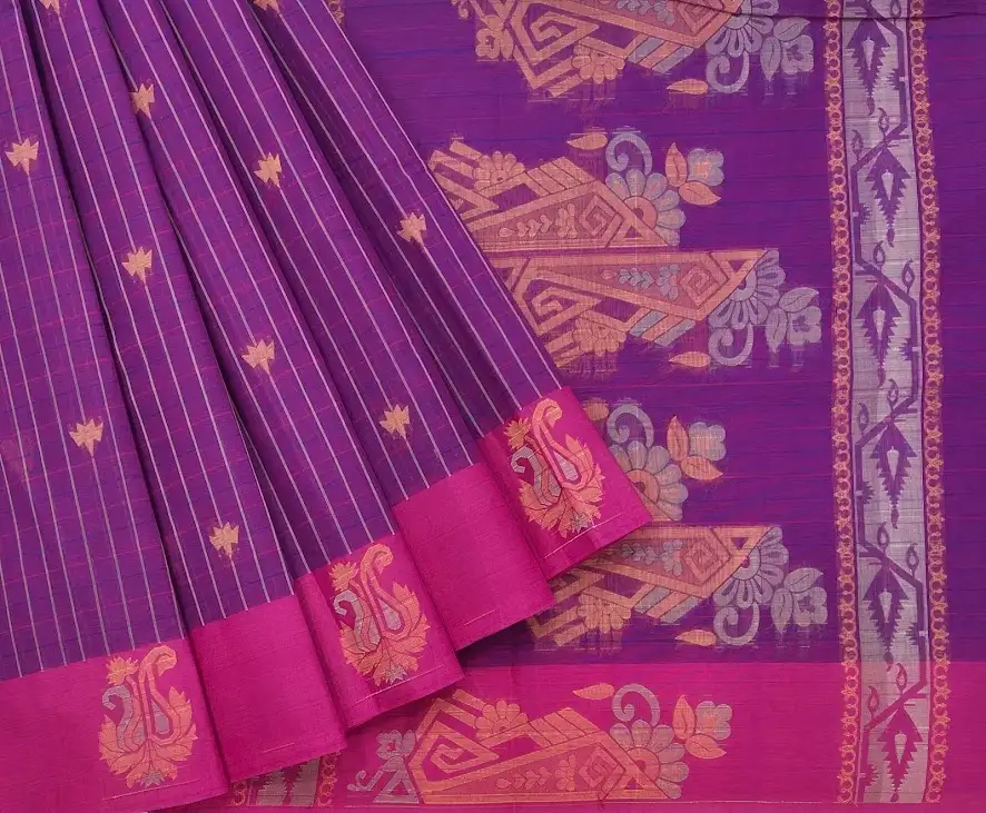 Pure Handloom Kovai Cotton Saree In Violet Purple